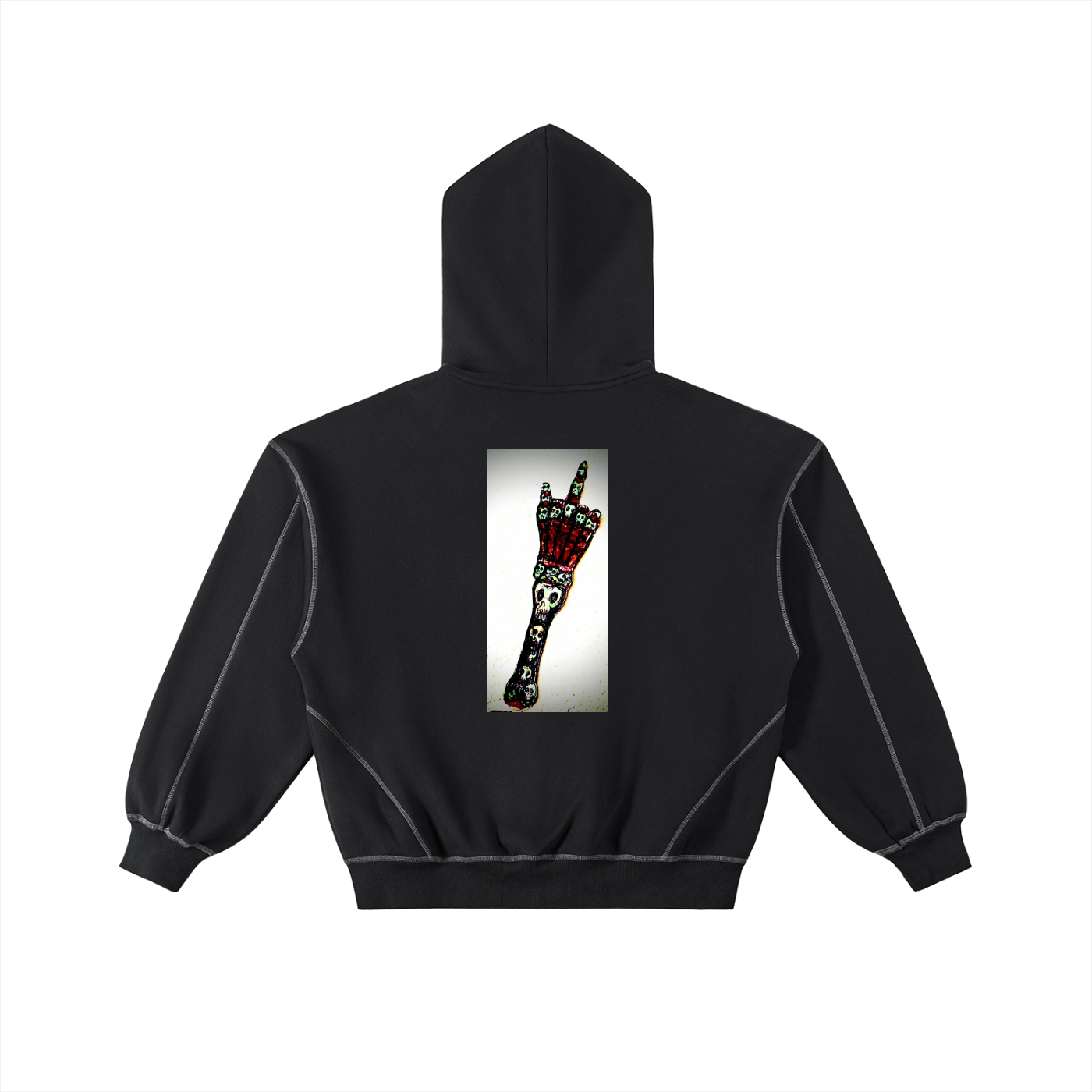 Contrast-Stitched Boxy Fleece Zip Hoodie